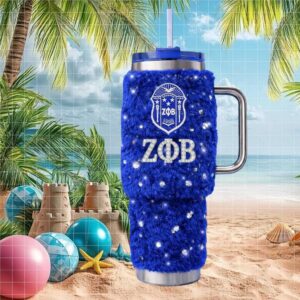 Zeta Phi Beta ZOB Royal Blue Faux Fur Shag Bling 40oz Insulated Tumbler