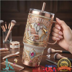 3D Hair Stylist Rose Gold Bling 40oz Tumbler Wrap, Hairdresser Gift Sublimation Design