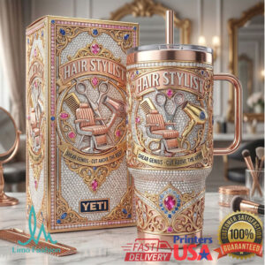 3D Hair Stylist Rose Gold Bling 40oz Tumbler Wrap, Hairdresser Gift Sublimation Design