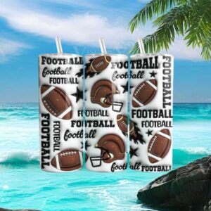 3D Puffy Football Pattern White Sports Fan Skinny Tumbler Wrap
