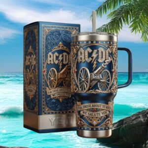 ACDC For Those About To Rock 3D Blue Steel Cannon Rock & Roll Tumbler