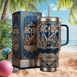 ACDC For Those About To Rock 40oz Tumbler Blue & Gold Engraved Collector's Edition