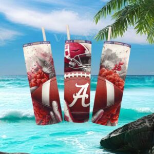 Alabama Crimson Tide Football and Floral Watercolor Tumbler