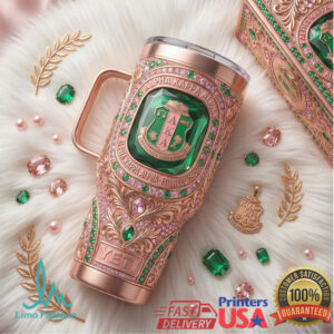Alpha Kappa Alpha (AKA) Sorority Luxury 1908 3D Emerald & Rose Gold Tumbler