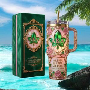 Alpha Kappa Alpha (AKA) Sorority Stained Glass Style Floral 3D Tumbler
