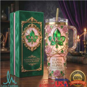 Alpha Kappa Alpha Sorority AKA Stained Glass Luxury 40oz Tumbler with Handle