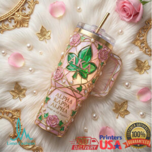 Alpha Kappa Alpha Sorority AKA Stained Glass Luxury 40oz Tumbler with Handle