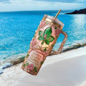Alpha Kappa Alpha Sorority AKA Stained Glass Pearl Rose Tumbler