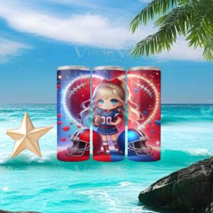 Anime Chibi Football Cheerleader Heart Sparkle Tumbler Wrap Design