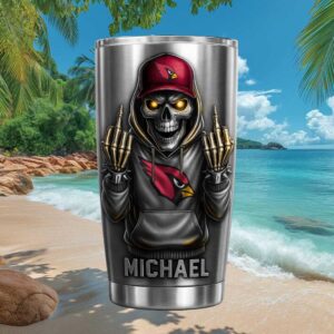 Arizona Cardinals Skull Middle Finger Custom Name Tumbler 20oz30oz