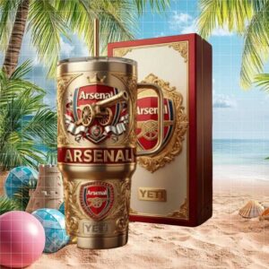 Arsenal Gunners Gold Ornamental Crest Offical 40oz Tumbler with Handle