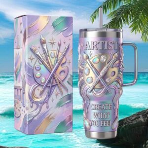 Artist Palette Iridescent Tumbler “Create What You Feel” Painter's Luxury Tumbler
