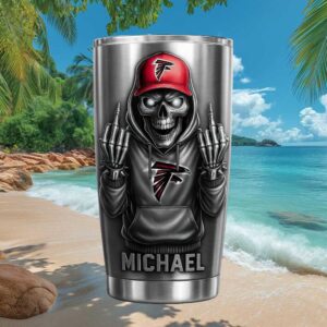 Atlanta Falcons Skeleton Middle Finger Custom Name Tumbler NFL Fan Cup