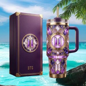 BTS K Pop Borahae Purple Diamond Tumbler Luxury Crystal 40oz Fan Edition