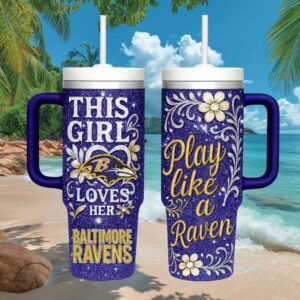 Baltimore Ravens Play Like A Raven Glitter Floral Insulated Tumbler Wrap