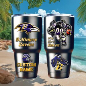 Baltimore Ravens Play Like A Raven Personalized Tumbler Custom Name Cup