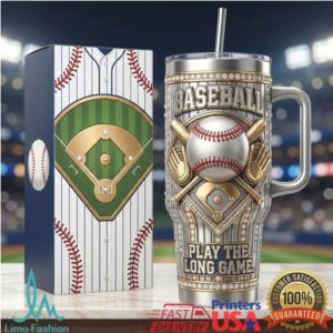 Baseball Fan “Play The Long Game” Sports 40oz Insulated Tumbler