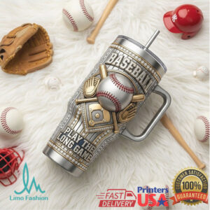 Baseball Fan “Play The Long Game” Sports 40oz Insulated Tumbler