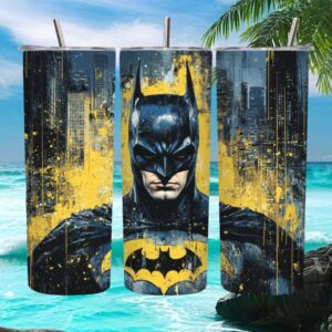Batman Dark Knight City Skyline Paint Splatter Tumbler Design