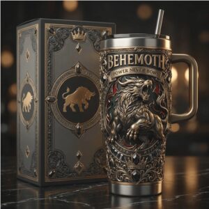 Behemoth “Power Never Bows” Mythical Golden Bull Sculpted 40oz Tumbler