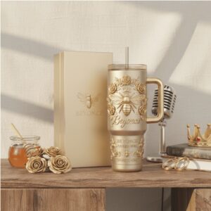 Beyoncé Queen Bee Renaissance Gold Embossed 40oz Tumbler with Straw