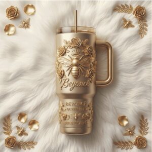 Beyoncé Queen Bee Renaissance Gold Embossed 40oz Tumbler with Straw