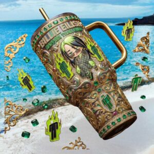 Billie Eilish Happier Than Ever Chibi Neon Green Gemstone Tumbler