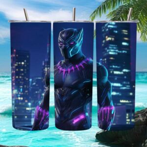 Black Panther Wakanda Forever Neon City Skinny Tumbler Wrap