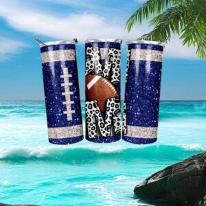 Blue Glitter Football Mom Leopard Print Sports Aesthetic Skinny Tumbler Wrap