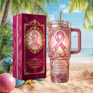 Breast Cancer Awareness Hope & Strength Floral 40oz Tumbler