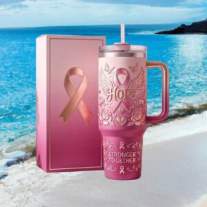 Breast Cancer Awareness “Hope Stronger Together” Pink Ribbon 40oz Tumbler