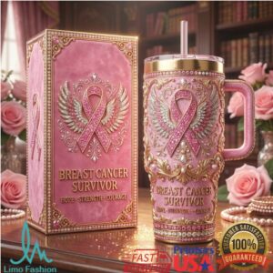 Breast Cancer Survivor Hope Strength Courage Pink Ribbon Winged Tumbler