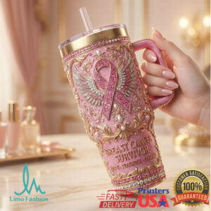Breast Cancer Survivor Hope Strength Courage Pink Ribbon Winged Tumbler