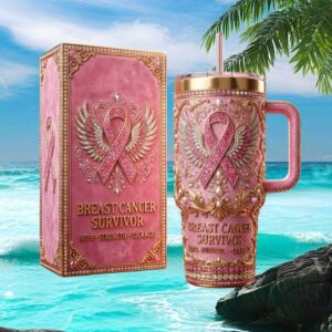 Breast Cancer Survivor Pink Ribbon 3D Glitter Winged Hope Tumbler