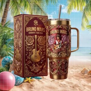 Bruno Mars Romantic Tour 2026 Collector's Edition Gold & Maroon Tumbler
