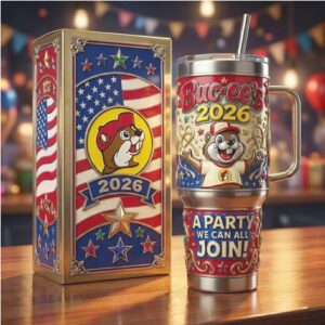 Buc ee's 2026 “A Party We Can All Join” Patriotic 40oz Tumbler with Handle and Gift Box