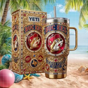 Buc ee's Beaver Fever Collector's Edition Gold & Ruby 40oz Tumbler with Box