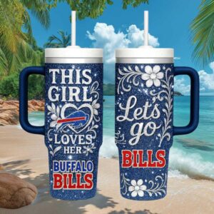 Buffalo Bills This Girl Loves Her Bills Blue Glitter 40oz Tumbler