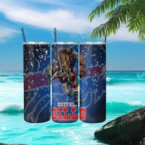 Buffalo Bills Winter Buffalo Mascot Snow Effect Tumbler Design