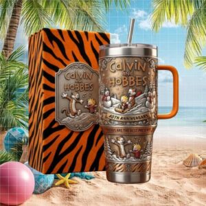 Calvin and Hobbes 40th Anniversary 3D Relief Winter Scene 40oz Tumbler