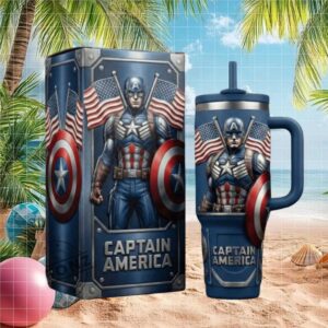 Captain America Marvel Avengers Embossed 40oz Tumbler with Gift Box