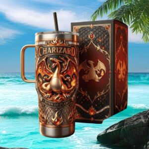 Charizard Born of Flame Pokémon 3D Sculpted Dragon Scales Fire Tumbler & Gift Box
