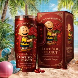 Charlie Brown Valentine’s Day “Love You, Peanut” Red Insulated Tumbler