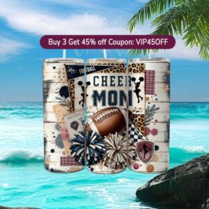 Cheetah Print Cheer Mom Football Tumbler Wrap Game Night Pom Poms