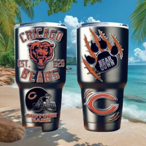 Chicago Bears Bear Down Personalized Tumbler Custom Name NFL Steel Mug