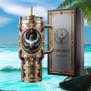 Chicago The Windy City Luxury 40oz Tumbler Gold & Ruby Jeweled Gift Set