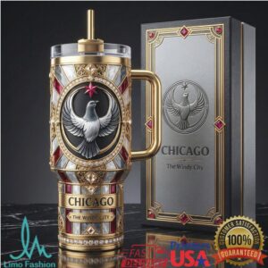 Chicago The Windy City Luxury Dove Emblem Gold and Crimson 40oz Tumbler