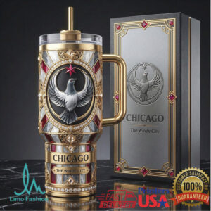 Chicago The Windy City Luxury Dove Emblem Gold and Crimson 40oz Tumbler