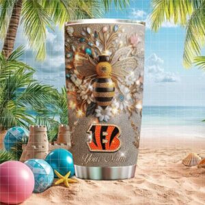 Cincinnati Bengals Custom Name Jeweled Bee Floral Tumbler Wrap