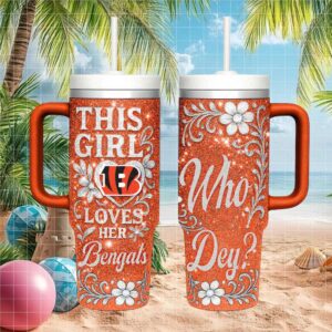Cincinnati Bengals Fan Gift Who Dey Orange Sparkle 40oz Tumbler